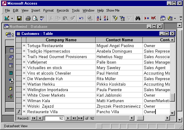 changing the Restaurante Villa record