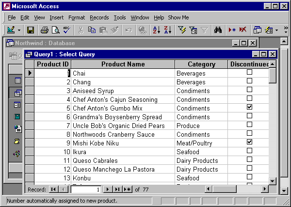 the result of running the new query