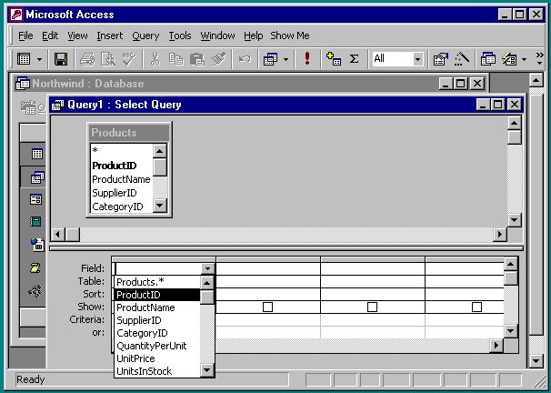 selecting the ProductID field for display