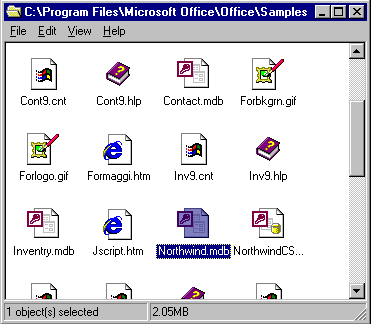 selecting the Northwind sample database