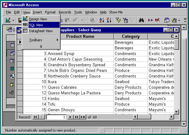 displaying the query in SQL view