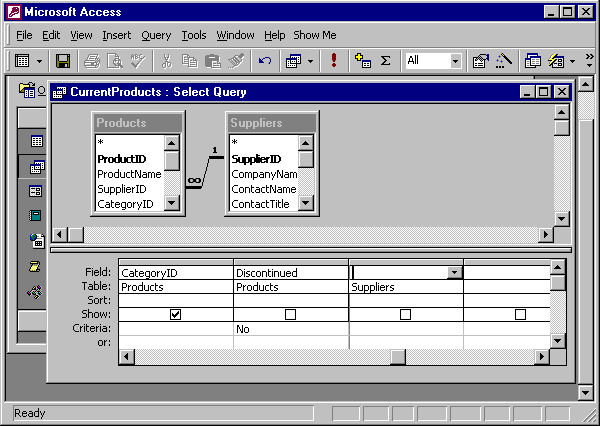 ready to select a field from the Suppliers table