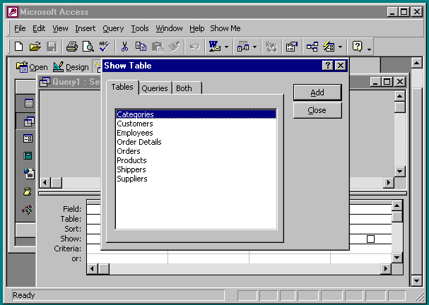 closing the Show Table dialog box