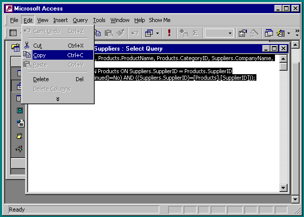 copying the SQL text to the clipboard