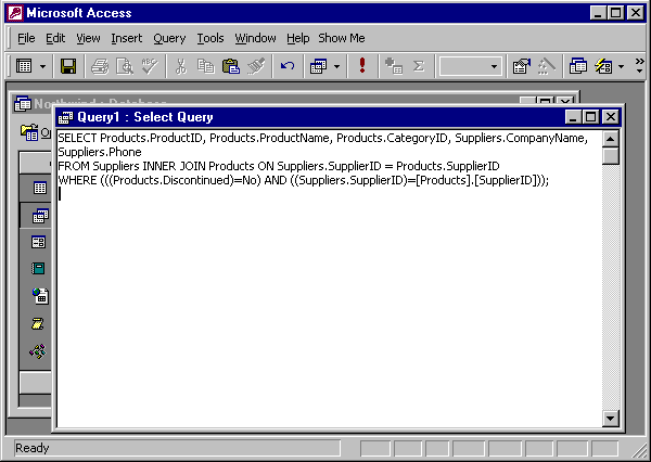 the SQL pasted into the new query SQL view window