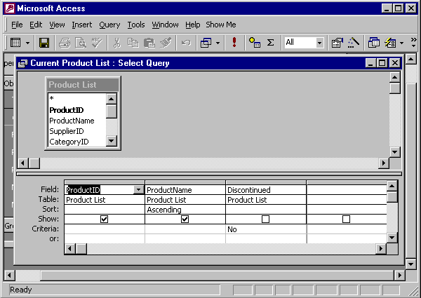 design of the Current Product List query