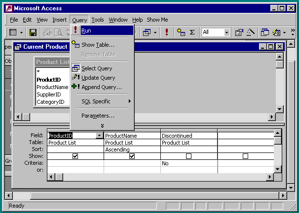 running the Current Product List query