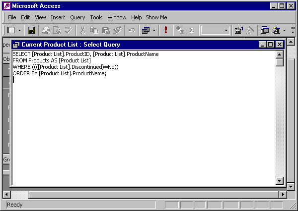 Current Product List query in SQL View