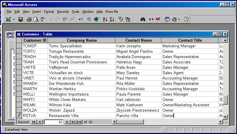 changing the Restaurante Villa record