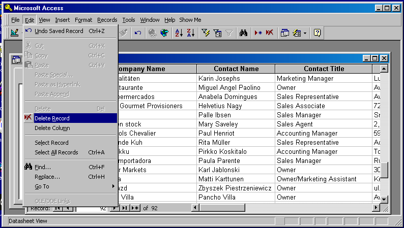 deleting the Restaurante Villa record
