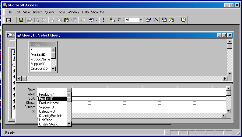 selecting the ProductID field for display