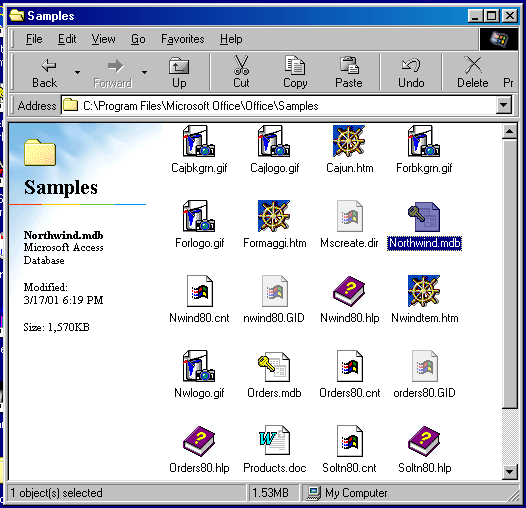 selecting the Northwind sample database
