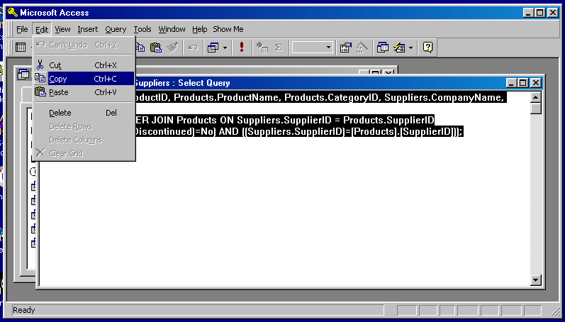 copying the SQL text to the clipboard
