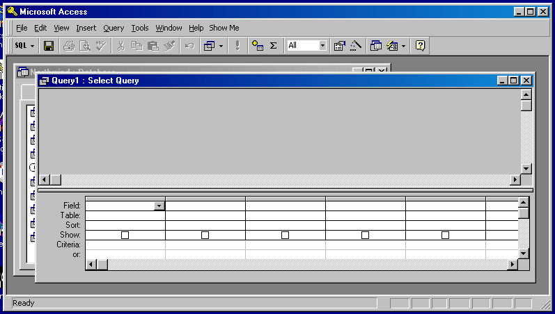 the new blank query in design view