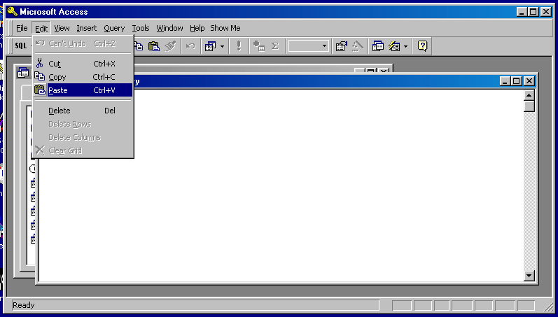 pasting the SQL into the SQL view window
