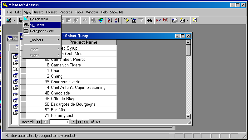 changing to the SQL View of the Current Product List query