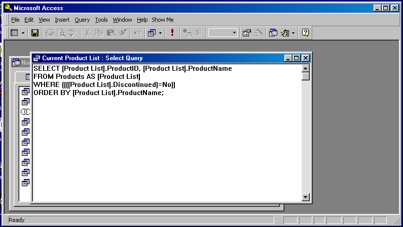 Current Product List query in SQL View